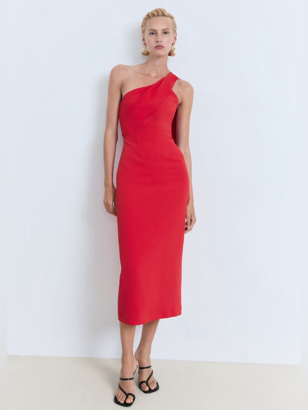 Mango Red asymmetrical bow-neck dress NWT